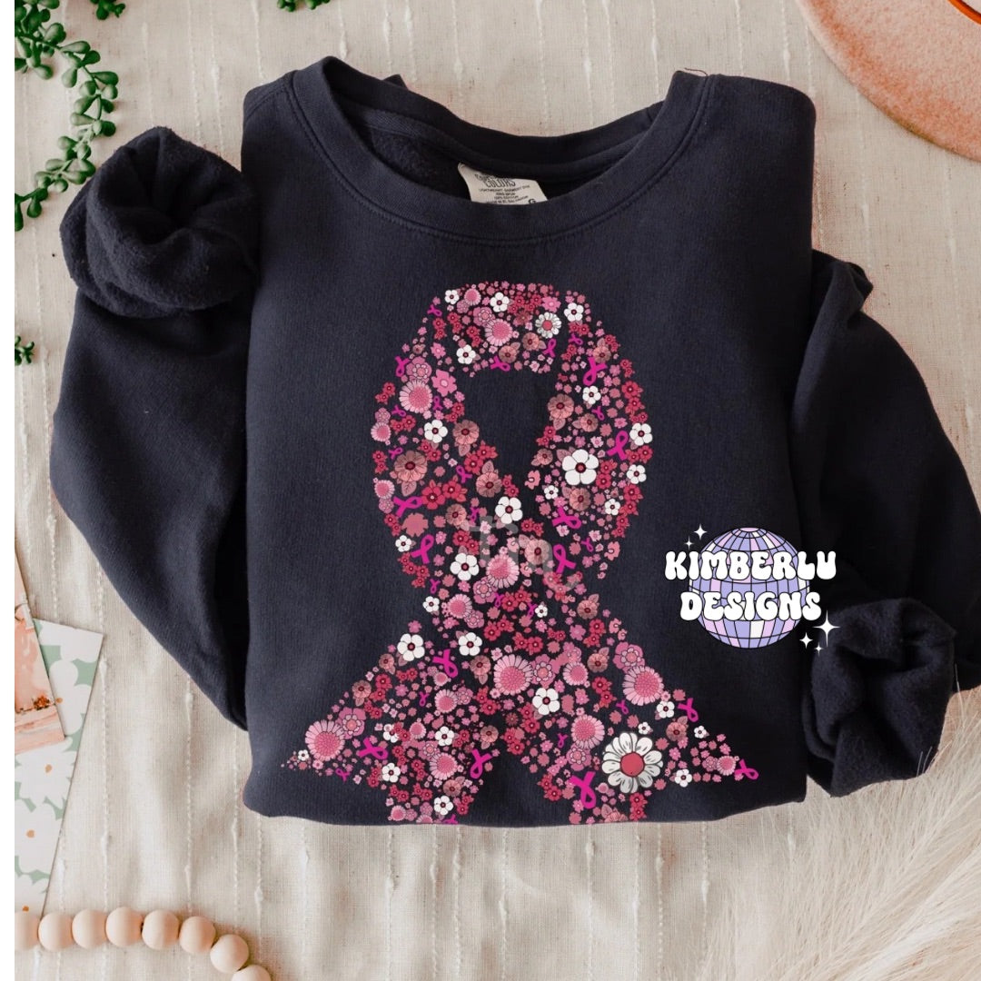 Floral Breast Cancer Awareness Ribbon