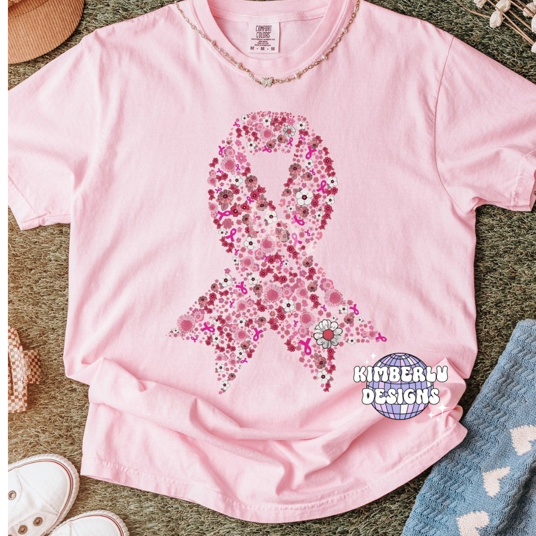 Floral Breast Cancer Awareness Ribbon
