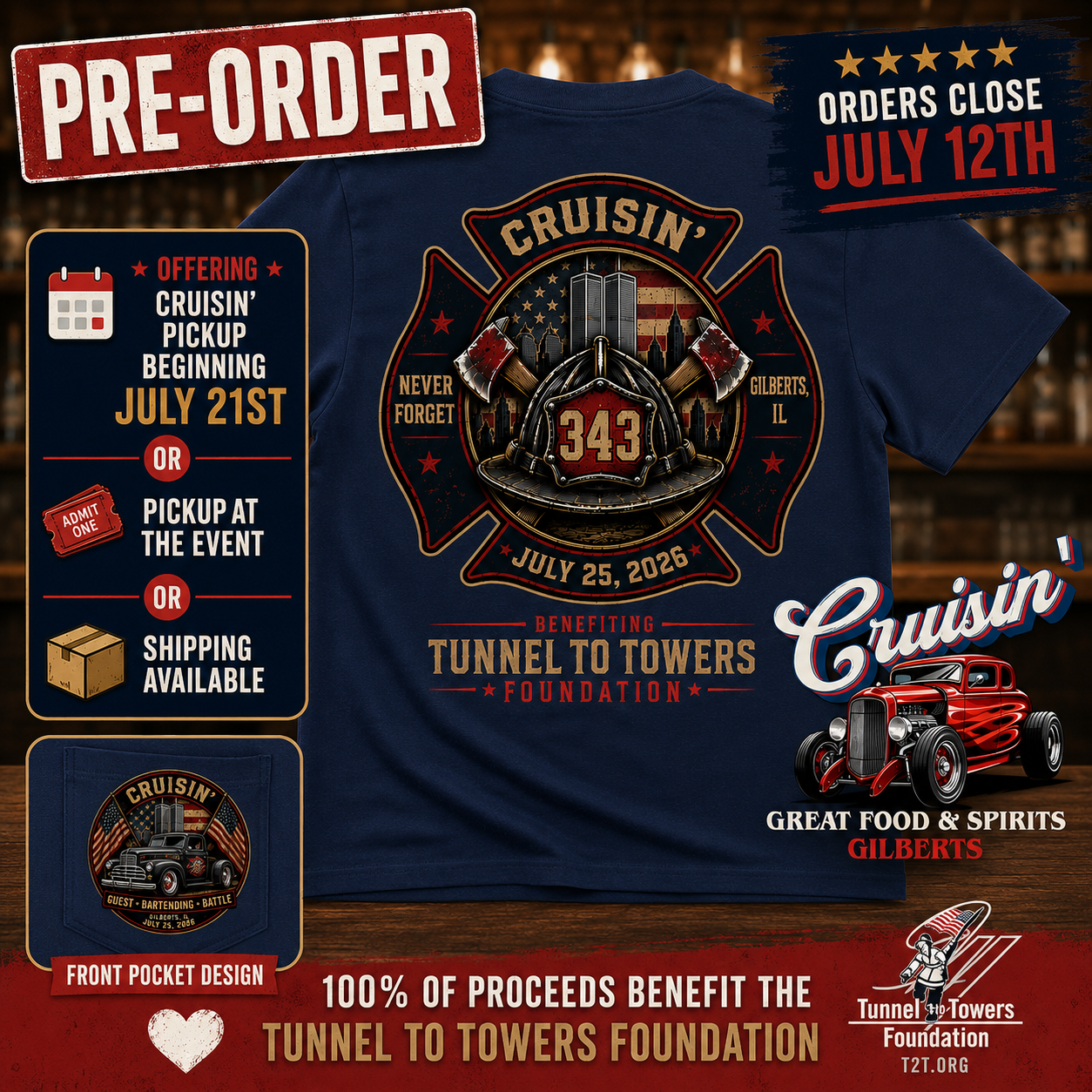 PRE-ORDER-Cruisin' Tunnel To Towers Fundraiser Shirt