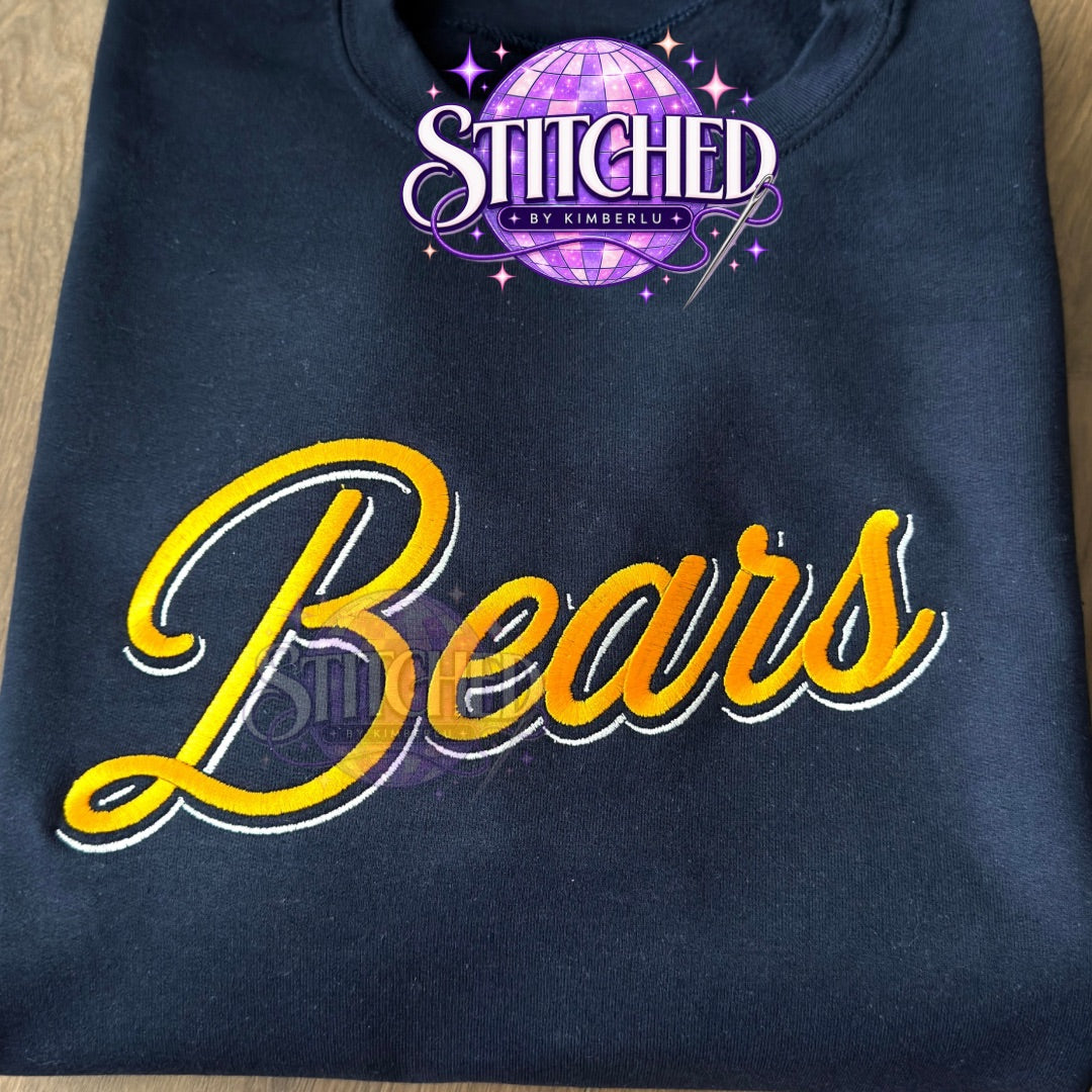 Bears Embroidered Shadowed Cursive