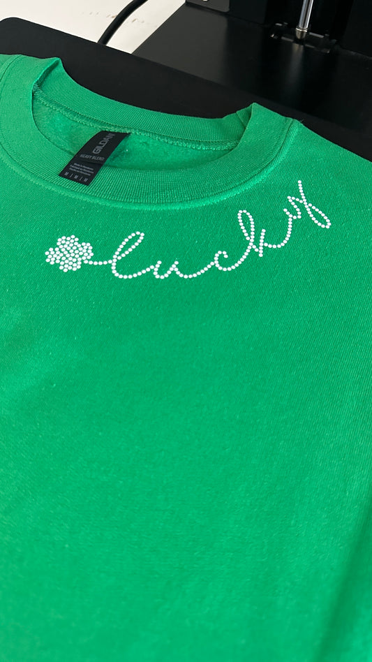 Lucky Green Crewneck with White Spangle Collar