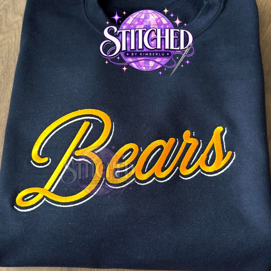 Bears Embroidered Shadowed Cursive