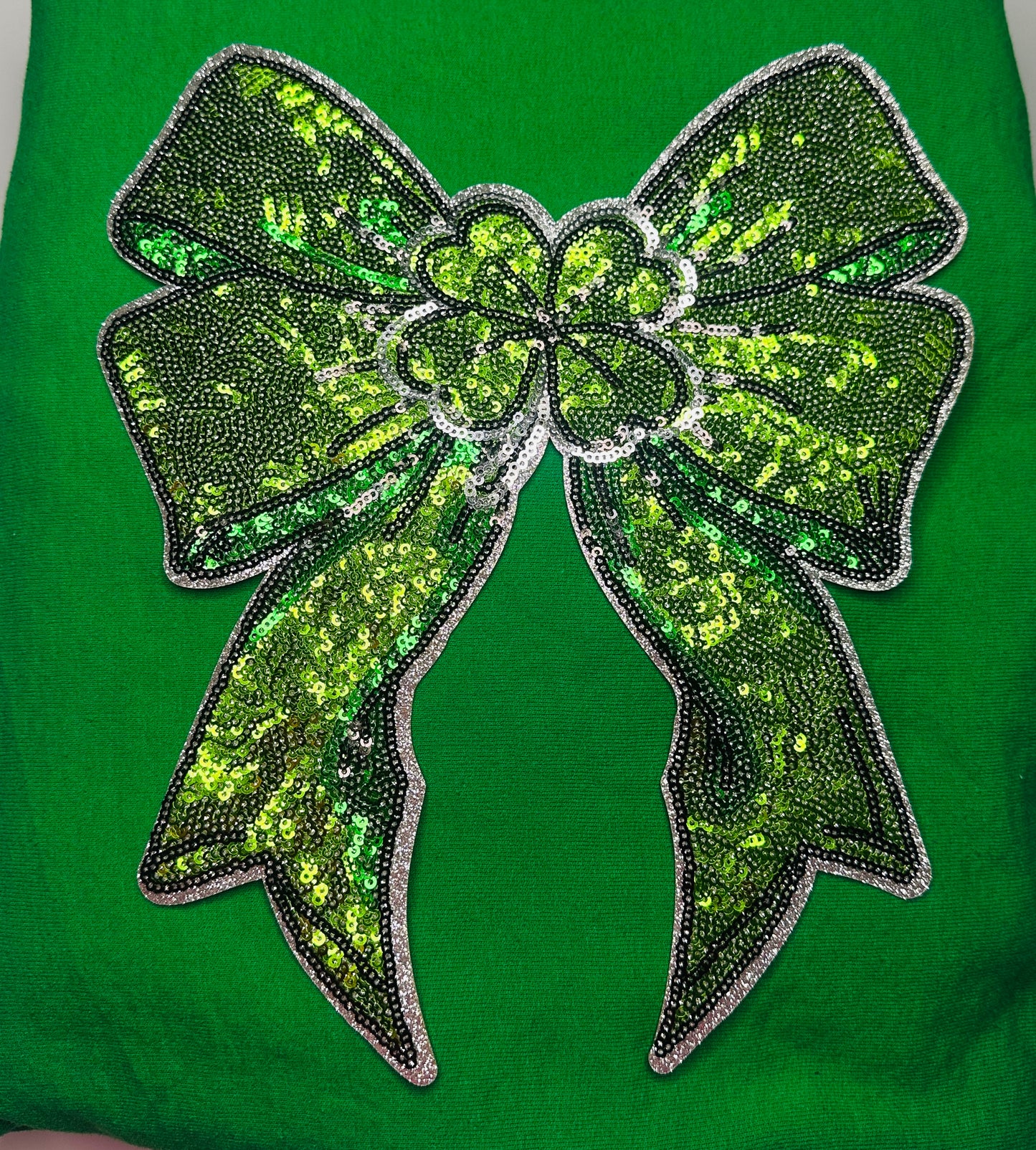 Shamrock Heart Bow Sequin Patch Crewneck