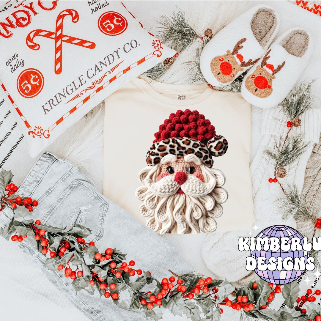 Faux Knit Leopard Santa